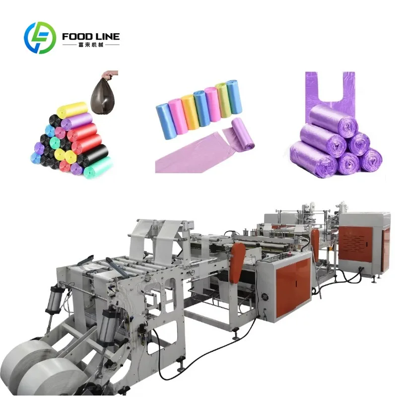 Customized Automatic Double Line Plastic T-shirt Bag Flat Bag on Roll Making Machine with Automatic Rewinder