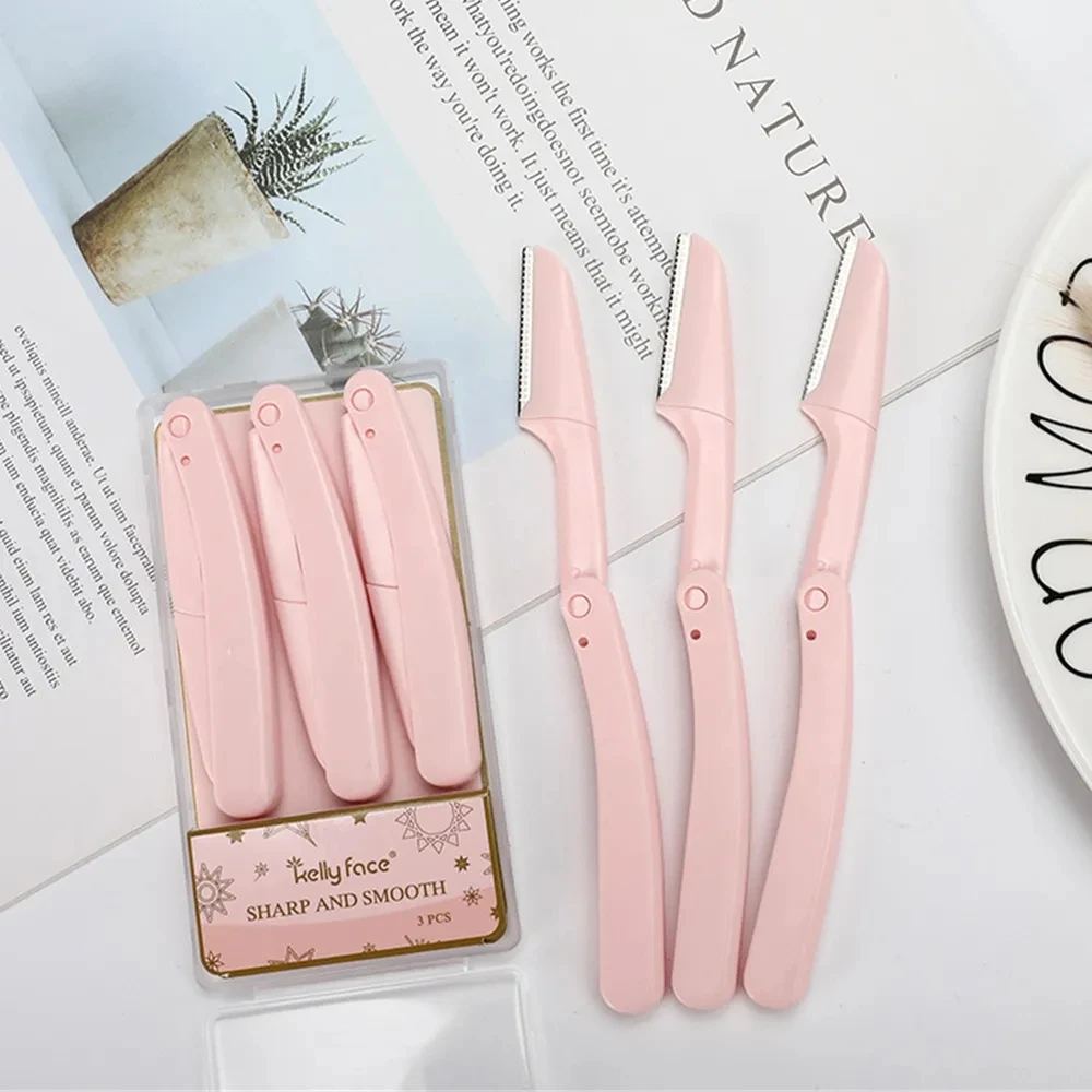 3pcs Foldable Eyebrow Knife Safety Eyebrow Scraping Knife Shaving Knife Beginners Available Eyebrow Cutting Beauty Makeup Tools