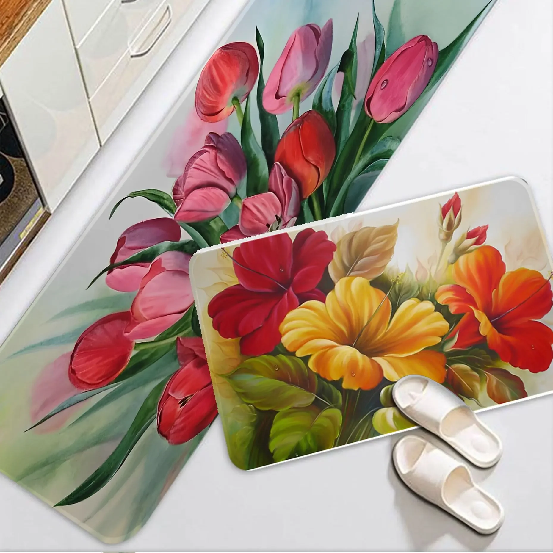 

Flower Painting Floor Mat Door Mat Washable Non-Slip Living Room Sofa Chairs Area Mat Kitchen Doormat Area Rug