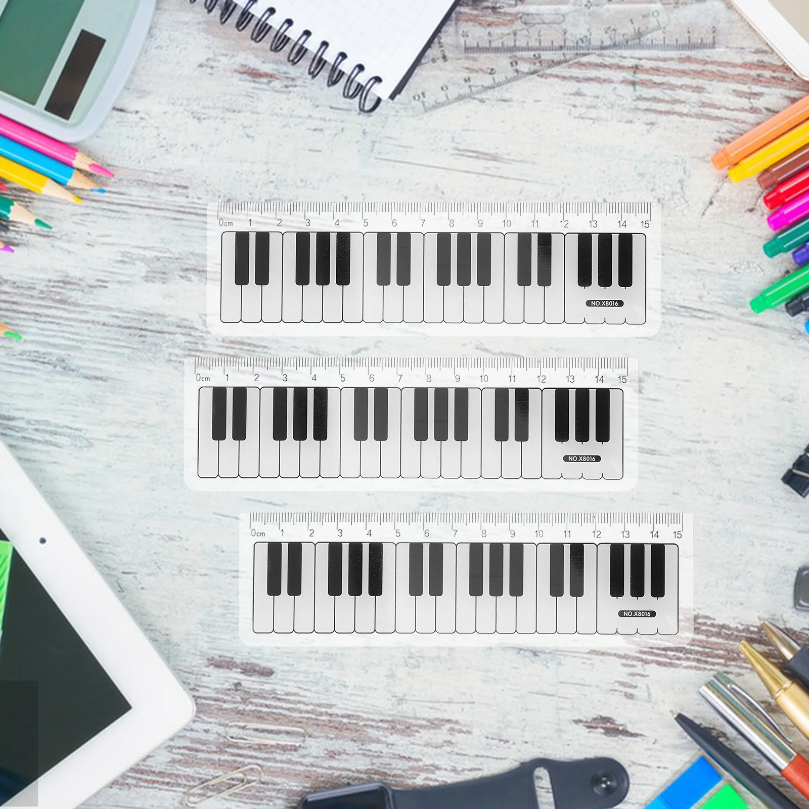15pcs Music Theme Ruler Piano Keyboard Design Plastic Straight Measuring Tool For School Classroom Learning Drawing Geometry