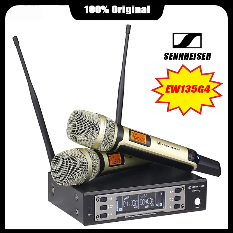 Sennheiser EW135G4 Système de microphones sans fil UHF professionnel à portée longue distance, un émetteur pour deux microphones, pour scène et chant en direct