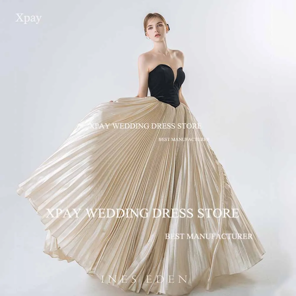 

XPAY Sweetheart Velvet Evening Dresses Pleats Sleeveless A Line Formal Party Gown Backless Elegant Gold Special Occasion Gown