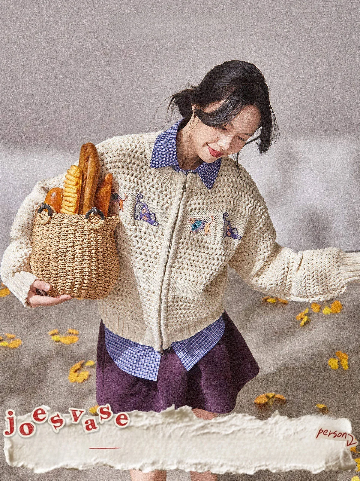 

Осенний новый свободный вязаный свитер-кардиган для женщин: простой дизайн с цветочным узором, теплый, с длинными рукавами, V-образный вырез