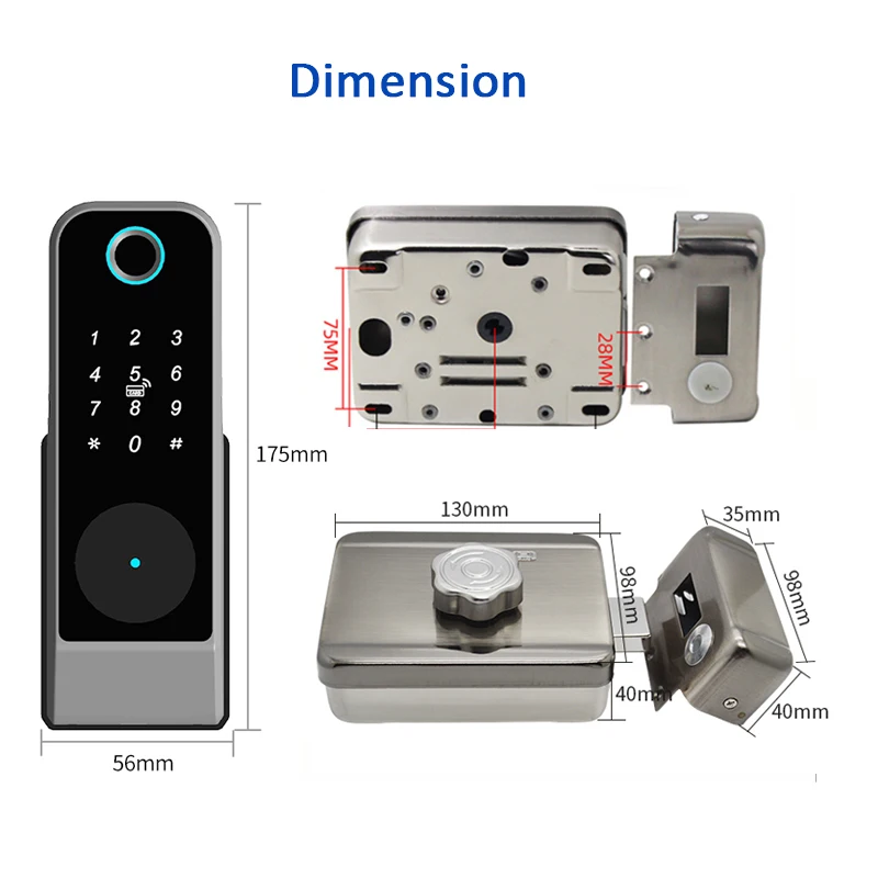 Waterproof TTlock Wireless Smart Keyless RFID Card Digital Password Fingerprint Electronic Rim Lock For Outdoor Iron Gate Door