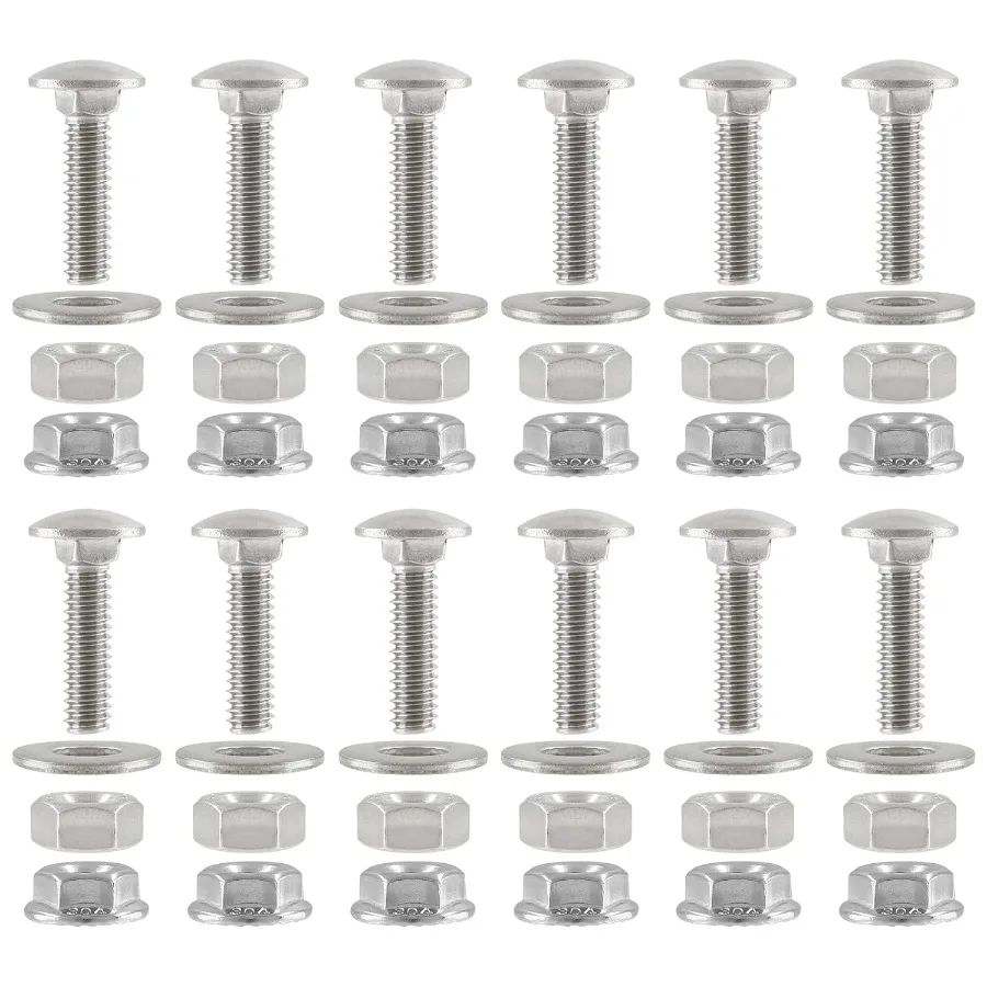 12pçs 1 420x1 kit de sortimento de parafusos de transporte, parafusos redondos de aço inoxidável 304 com porcas sextavadas planas, flange sextavado