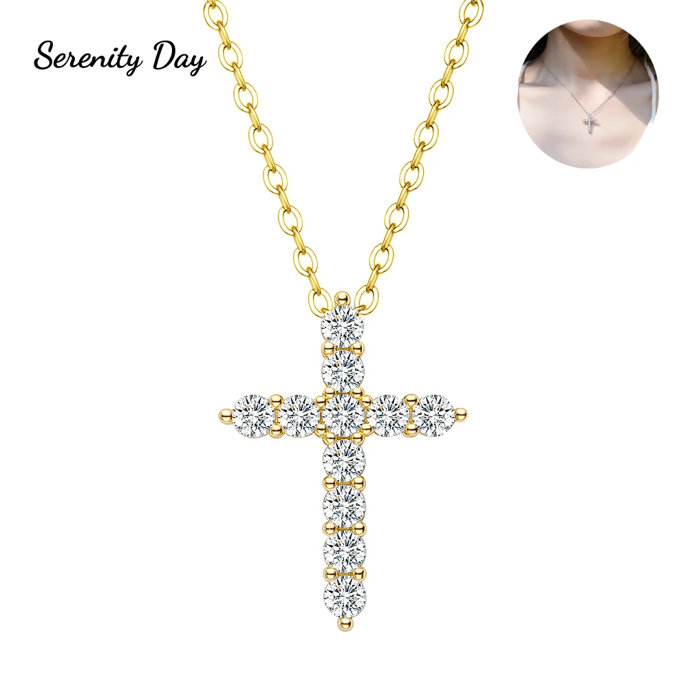 Serenity 1.1cttw D Color Moissanite Cross Necklace For Women Engagement Bridal Gift S925 Sterling Silver Neck Chain Fine Jewelry