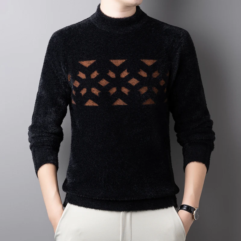 Designer Original Men's Fuzzy Knit Sweater Long Sleeve Warm O Neck Geometric Pattern Soft Cozy Fashion Autumn Winter Men's Wear