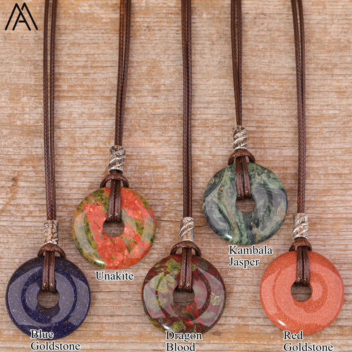 Healing Donut Kristall Anhänger Halskette Für Frauen Natürliche Amethyst Lapis Tiger Auge Stein Leder Halskette Mode Schmuck Bijoux – Detail 3