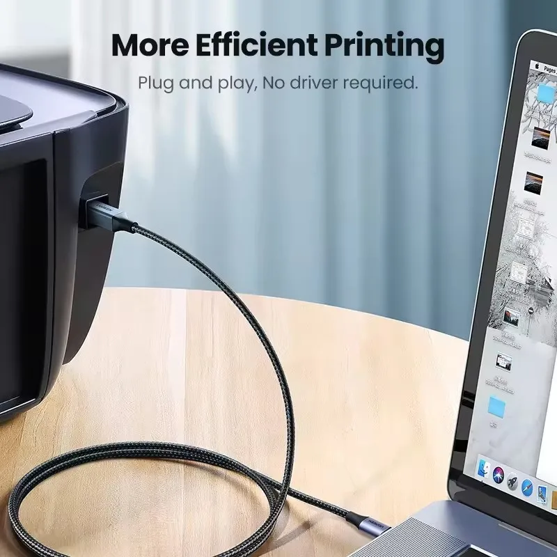 UGREEN USB B to USB C 3 FT Printer Cable Type B 2.0 Printer Cable Braided Printer Scanner Cord for Epson MacBook Pro HP