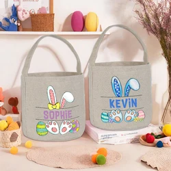 Personalized Easter Basket Bunny with Name Kids Bucket Monogrammed Tote Bag Boys Girls Easter Party Cookie Bag Gift for Children