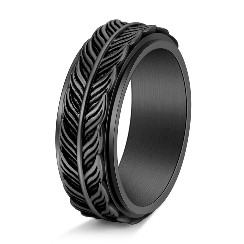 Herren Rotierender Koi-Fischschwanz-Ring aus Titanstahl, Vintage-Stil, vergoldet, Angstlinderung, Schmuck, drehender wasserdichter Ring – Detail 3