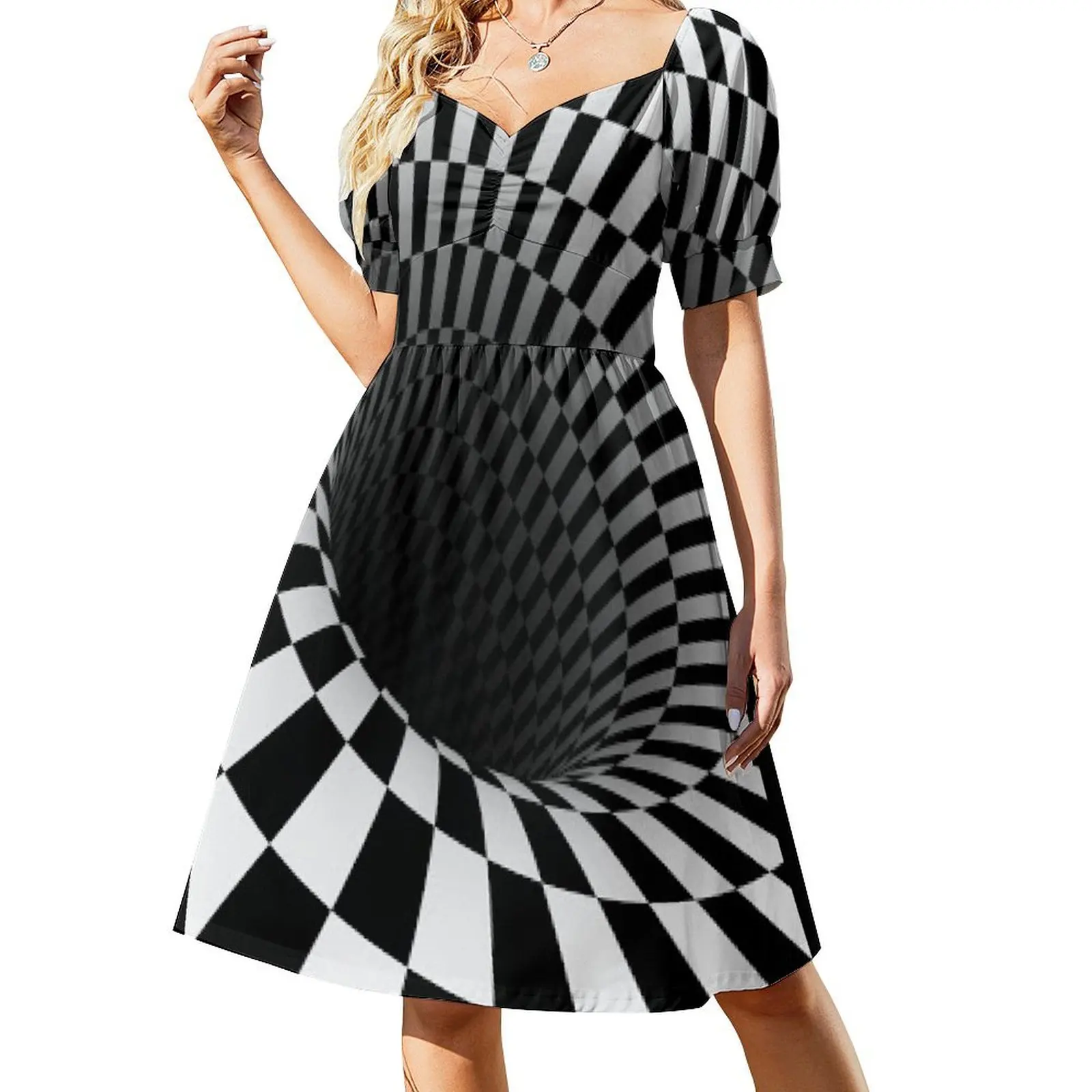 

black and white optical illusion Short-Sleeved Dress women evening dress dress for woman Long