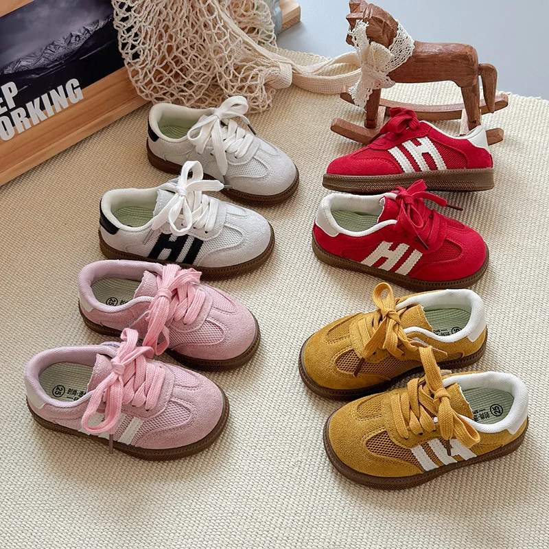 

Children's Breathable Stripes New Arrivals Fashion Flats Shoes Kids Spring Autumn School Low Top Lace-Up Casual Sneakers IY08083