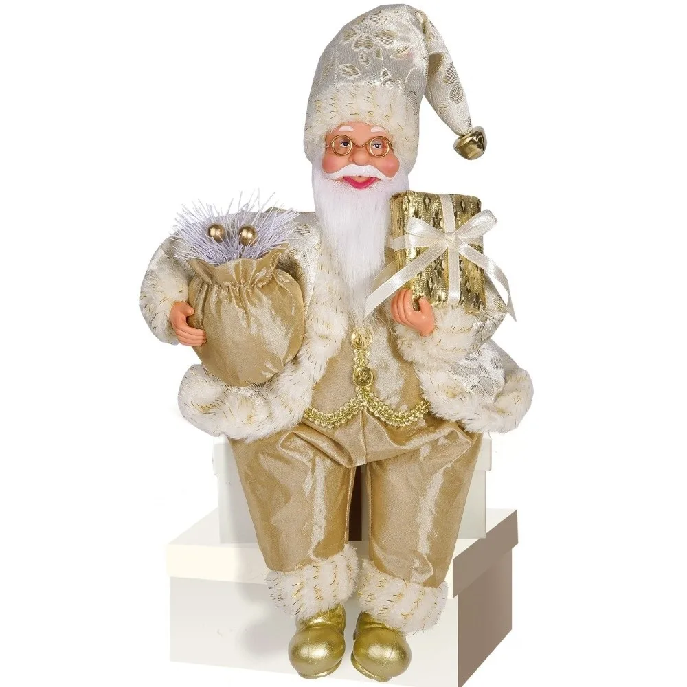 Cute 12 Inch Sitting Santa Claus Statue Home Ornaments Window Display Santa Claus Doll Figurine Christmas Decorations New Year