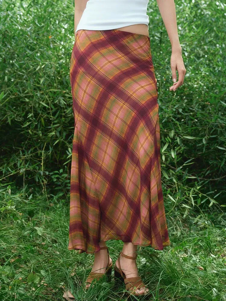 Herfst 2025, nieuwe collectie dames geruite midi-rok mid-taille a-lijn casual faion sexy rokken voor dames stand fit