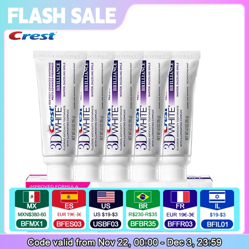 Crest 3D White Luxe White Glamorous Toothpaste Teeth Whitening Dental Tooth Paste Whitening Oral Hygiene 90g x5PCS