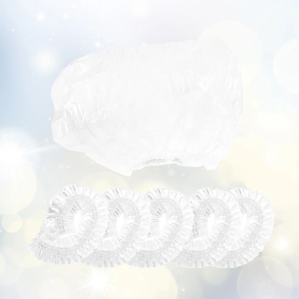 

100pcs Waterproof Shower Cap Clear Plastic Hair Salon Hat Reusable Bathing Beanie For Travel Spa Gym Cooking Face Washing
