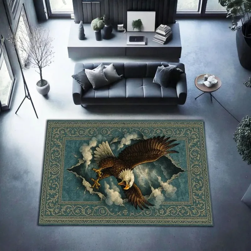 Alfombra Verde con Motivo de Leopardo, Alfombra con Diseño de Pantera, Alfombra Artística Inspirada en la Vida Silvestre para Decoración Moderna de Sala de Estar