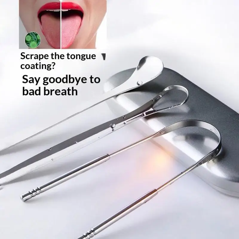 Stainless Steel Tongue Scraper Set Reusable Metal Tongue Cleaner For Oral Hygiene, Fresh Breath Tongue Scraper For Adults