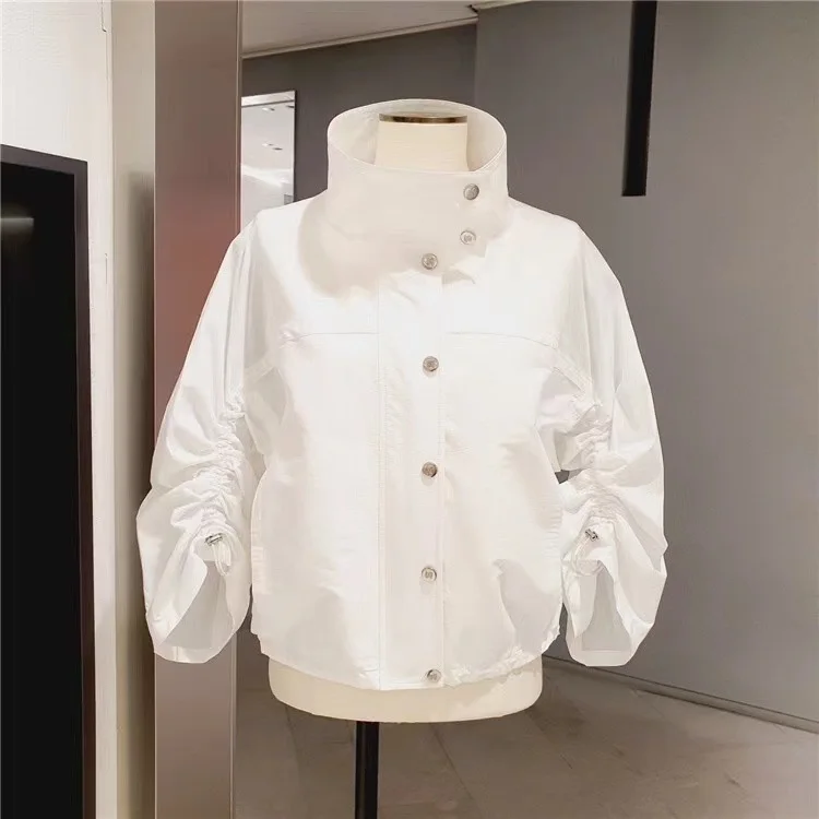 Faionable Casual Thin Svel Folded Design MCHAA 24 Summer Outerwear for Women Lightweight ort Coat