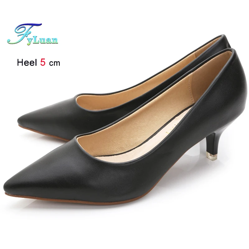 Zapatos de tacón medio negros de 5cm para mujer, tacones finos, boca poco profunda puntiaguda, zapatos de tacón de aguja de microfibra brillantes para citas en diez colores