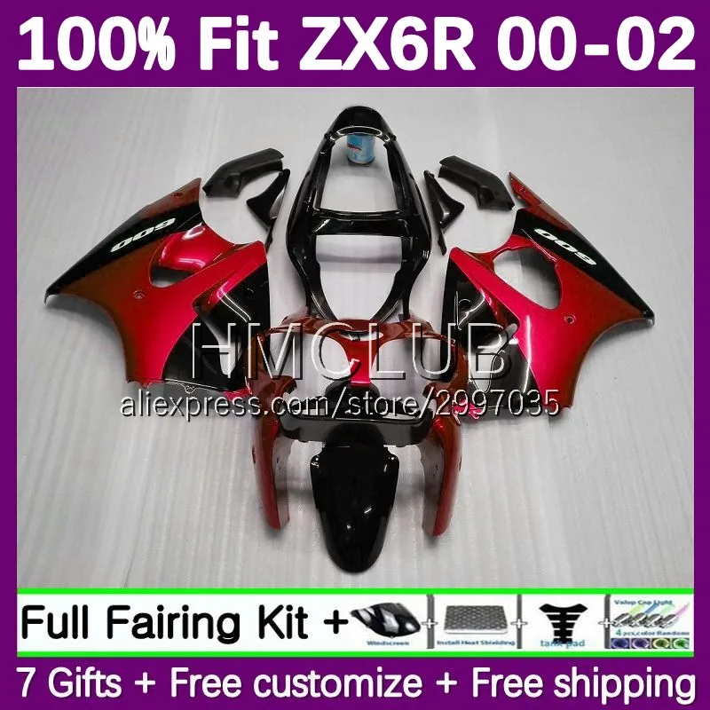 Fairing Injection For KAWASAKI NINJA ZX 6R 636 6 R ZX6R 00 01 02 97No.134 ZX-636 600 ZX-6R ZX636 2000 2001 2002 Body Metal red