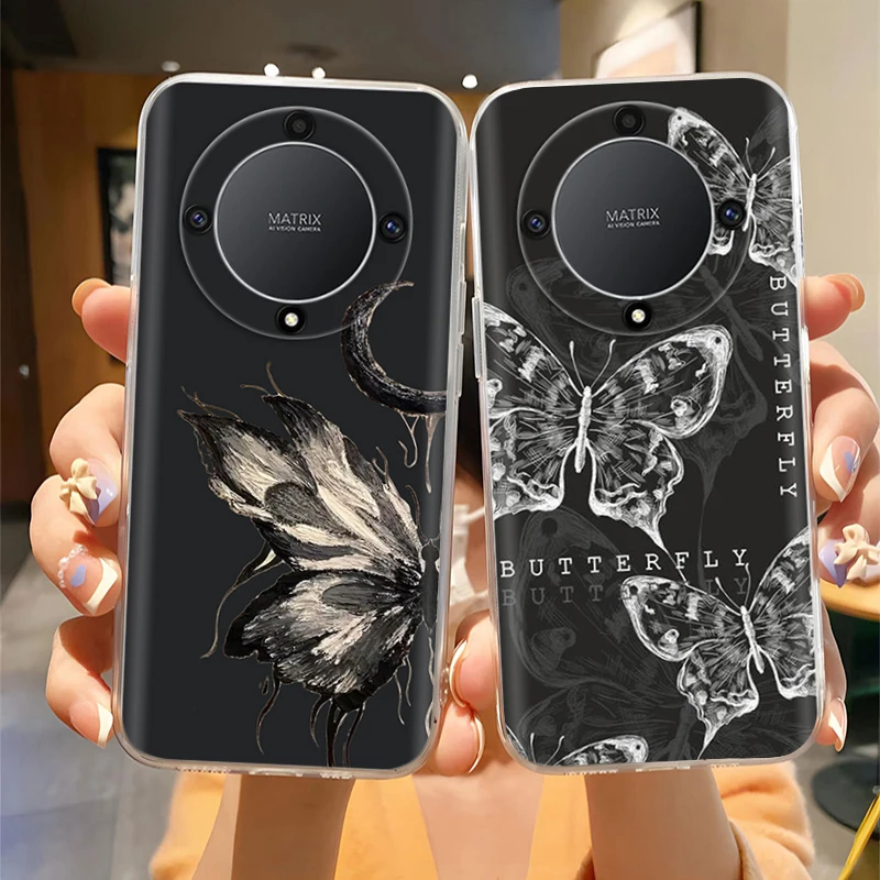 Phone Case Soft Silicone TPU Bumper Shockproof Back Cover for Honor Magic5 Magic 5 Lite Pro Cute Cartoon Painted Clear Protector