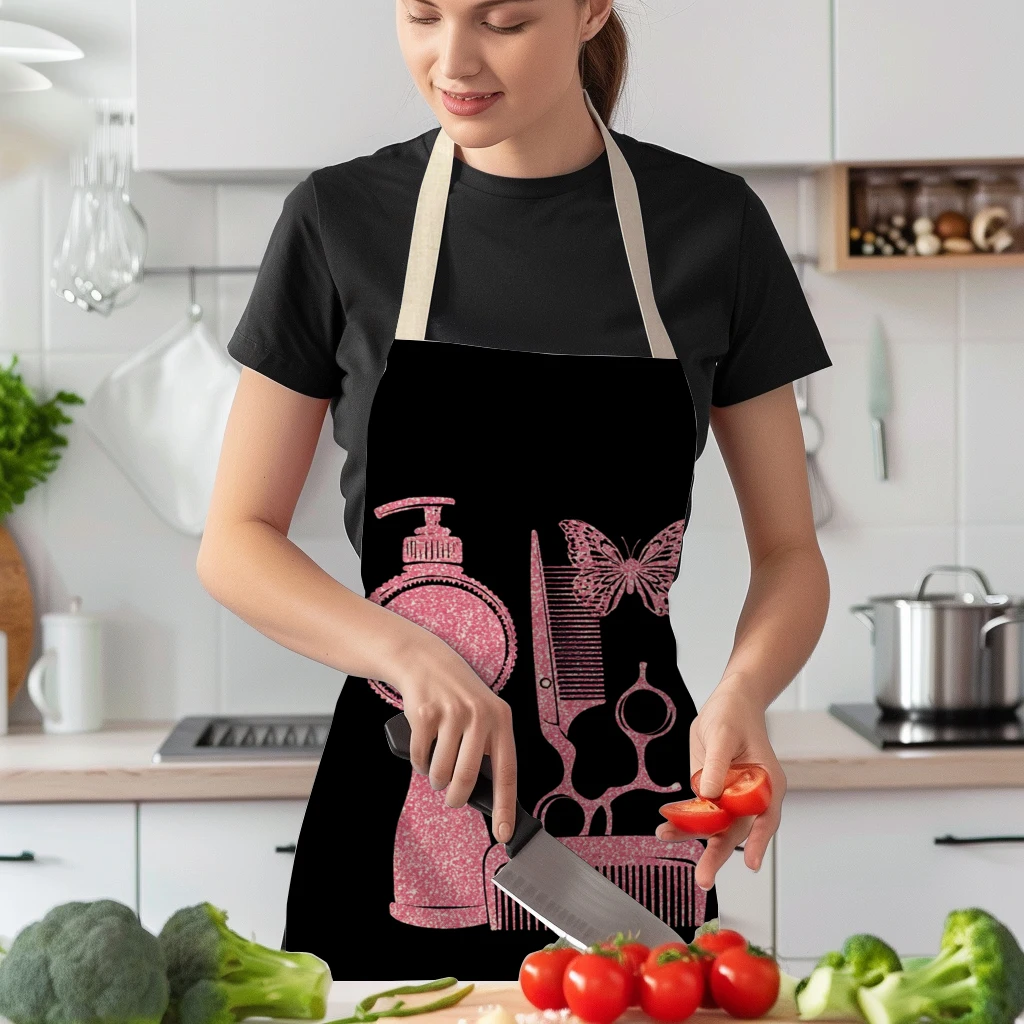 Barber Tool & Butterfly Pattern Polyester Apron - Stylish Apron for Hairdressing, Creative Art & Daily Housework Use