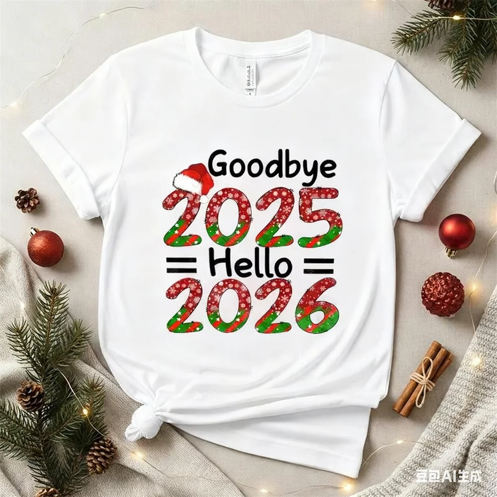 

Happy New Year 2026 Men's Women's T-Shirt Fashion Simple Design Short Sleeve Pullover Loose Casual Comfortable Quick Dry Clothes