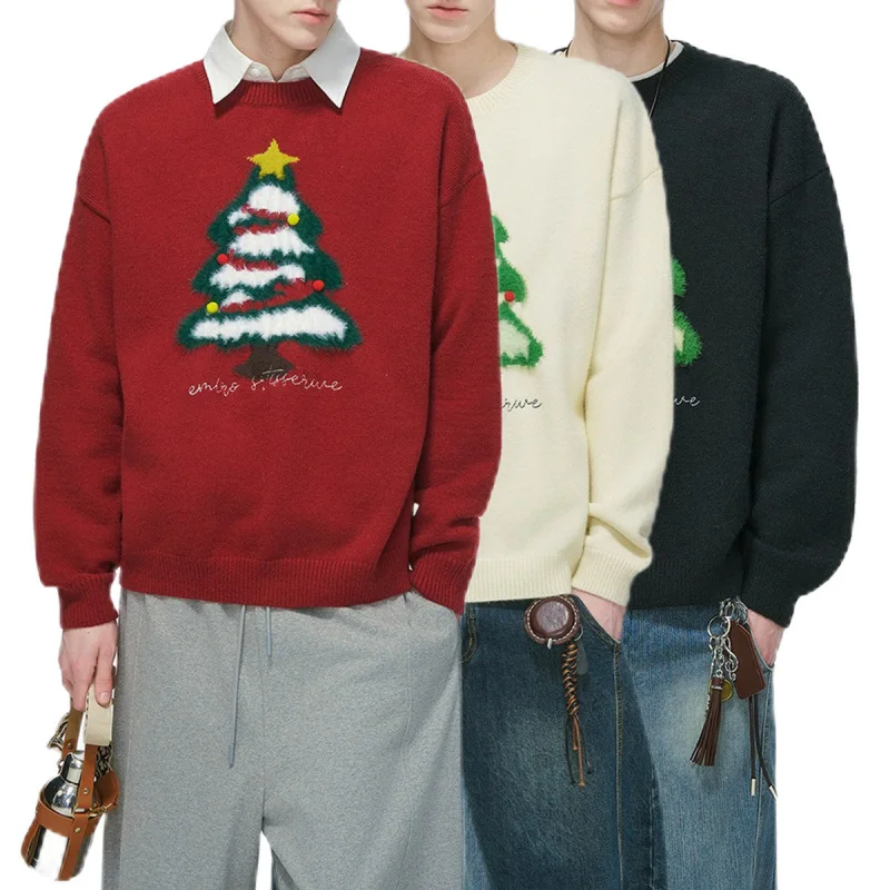 

European Size Plus Size Christmas Tree Atmosphere Knitted Sweater Men's Pullover Autumn Winter Wholesale