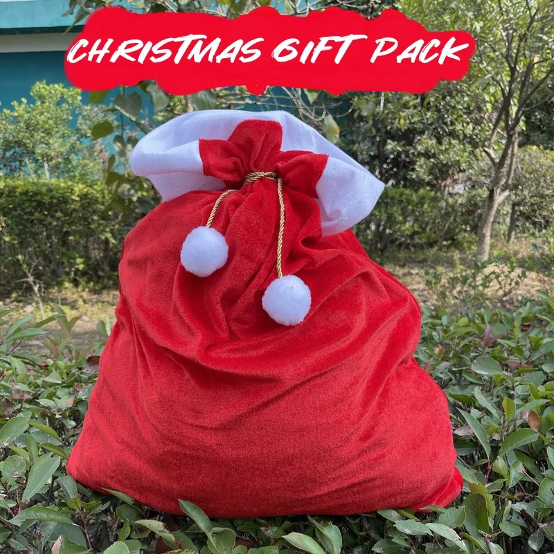 Santa Claus Christmas Velvet Bag-Big Pocket Bag with Tie Rope, Costume Sacks for Presents, Kids Stocking Stuffer, Bags for Gifts