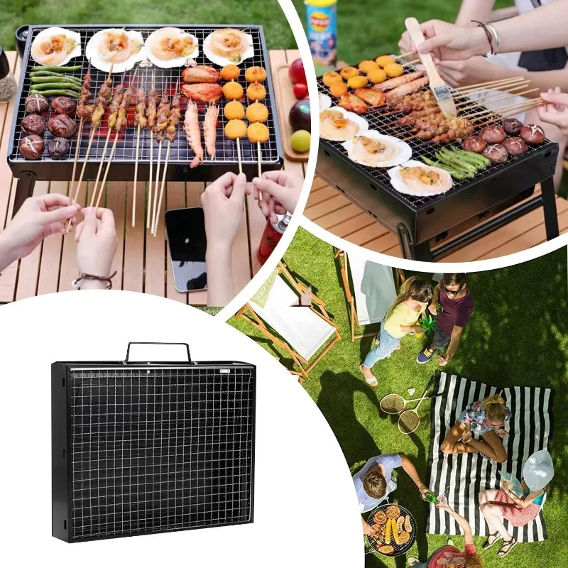 Portable Charcoal Grill Folding BBQ Charcoal Grill Stainless Steel Small Mini BBQ Tool for Outdoor Cooking Camping Picnic Beach