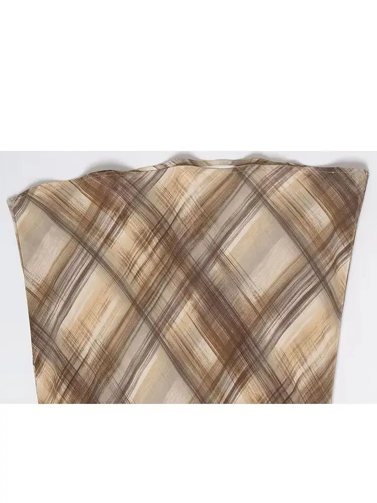 

HH New Woman Summer Fashion Beach Party Rhombus Plaid Pattern Silk Texture Long Skirt Female Street Style Casual Elegant Skirt