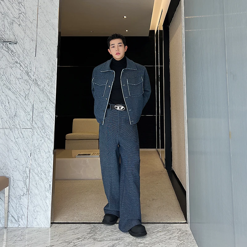 

Retro Waed Men's Denim Jeans Autumn Faion Wide Leg Pants Loose Korean Sle Cool Sle Casual Long Trousers Trendy