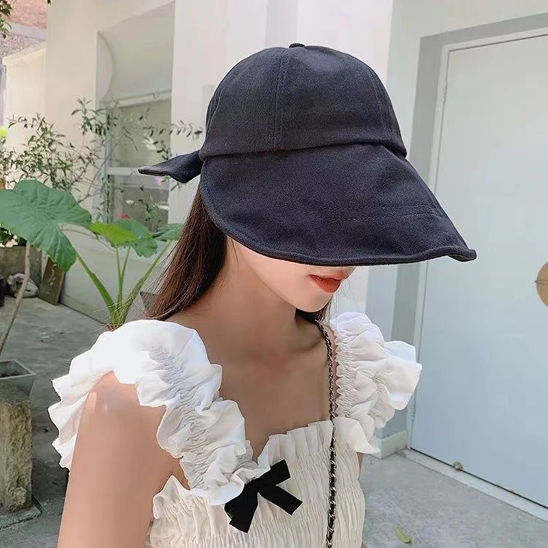 Summer UV Protection Hat UFP 50+ Fisherman Cap Sun Hat Portable Foldable Wide Brim Bow Ponytail Sun Protection Hats Adjustable