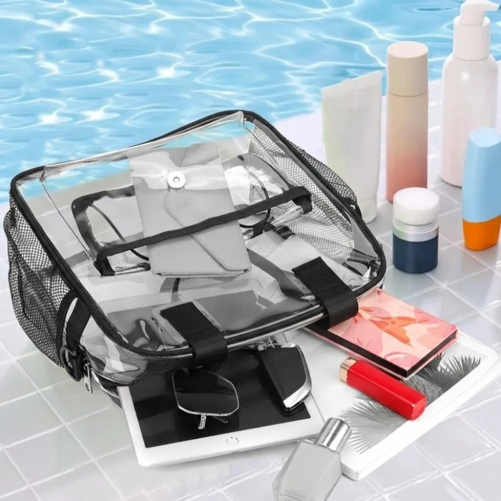 

Large Capacity Transparent Crossbody Bag Waterproof Lightweight Toiletries Handbag Sports Tote Bag PVC Washing Storage Bag Beach