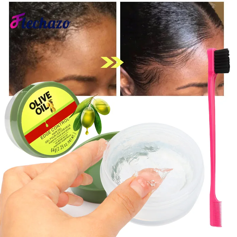 Olive Oil Edge Control Hair Gel With Melt Band Hair Brush 3Pcs Babys Hair Laying Down Edges Control Natural Hair Wig Accessories