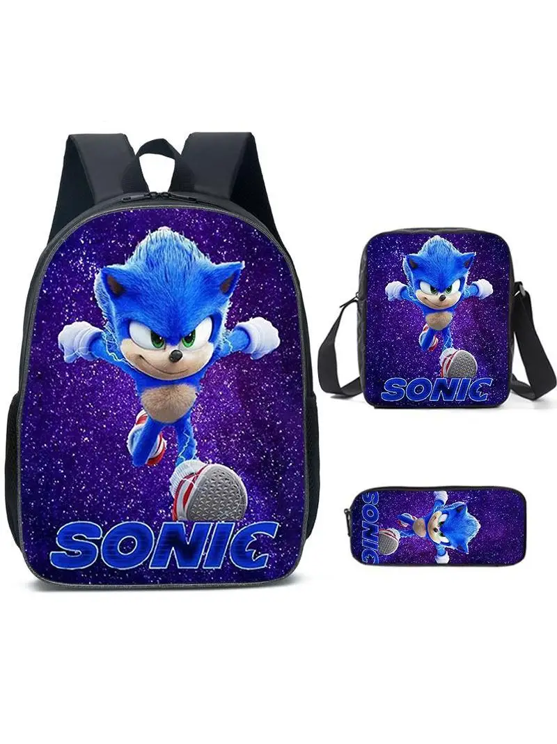 New Sonic Student Backpack Double Shoulder Bag Lightweight Nylon Material Cartoon Pattern School Supplies Business Needs