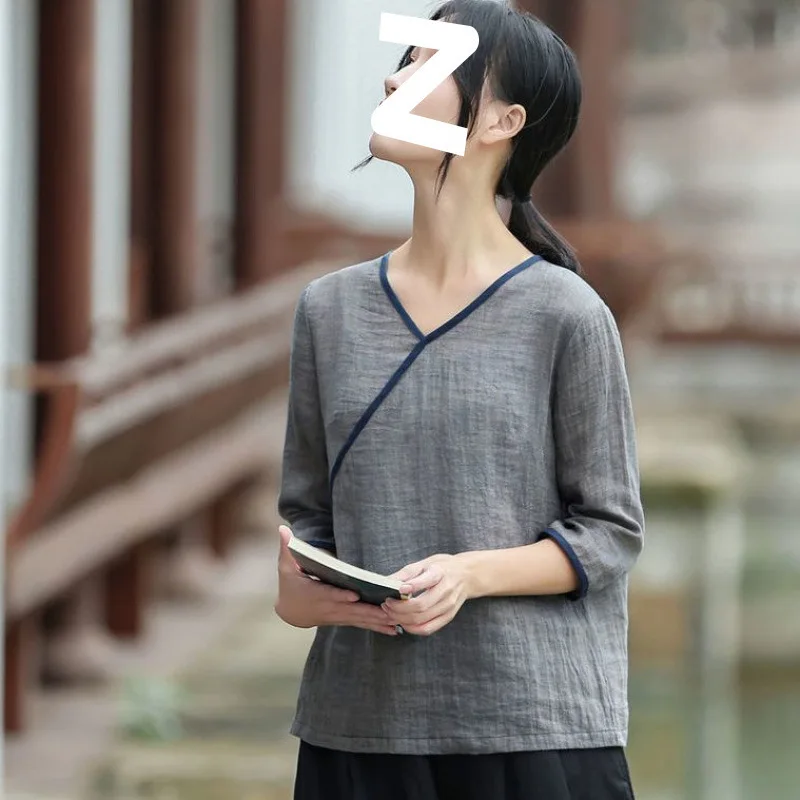 Hanfu تقليد القطن الكتان النمط الصيني جمهورية الصين نمط الملابس النسائية عناصر هان الزي القديم #1