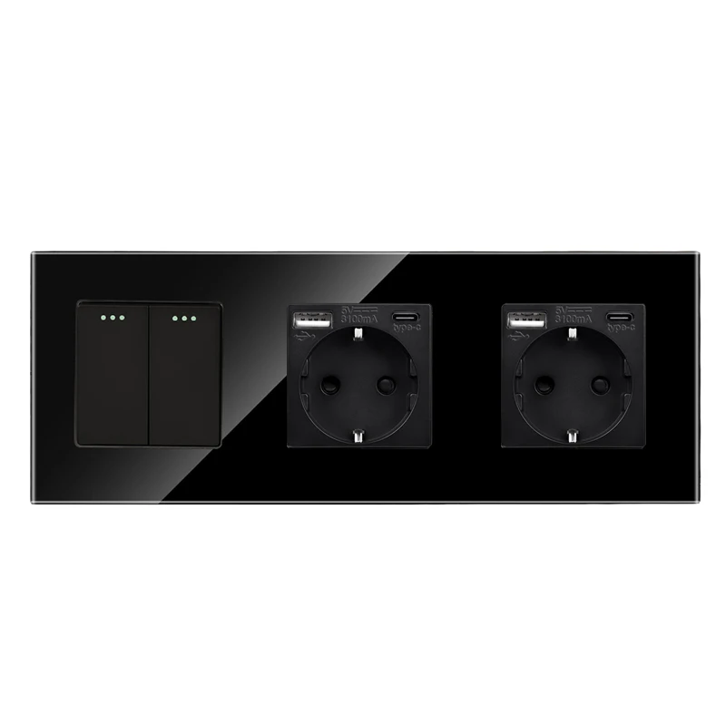 DAJIMEI Button Switches and USB Sockets EU RU Standard Type-C Electrical Double Socket with 1gang 1/2way Light Switches