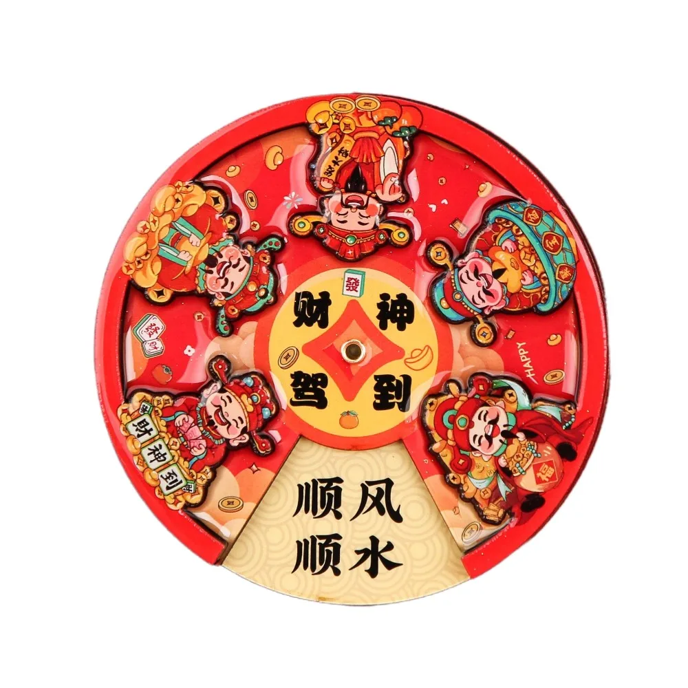 Chinese Turntable Refrigerator Magnets Woodwork Rotatable Wealth God Fridge Magnets Jubilant Festival Decorations