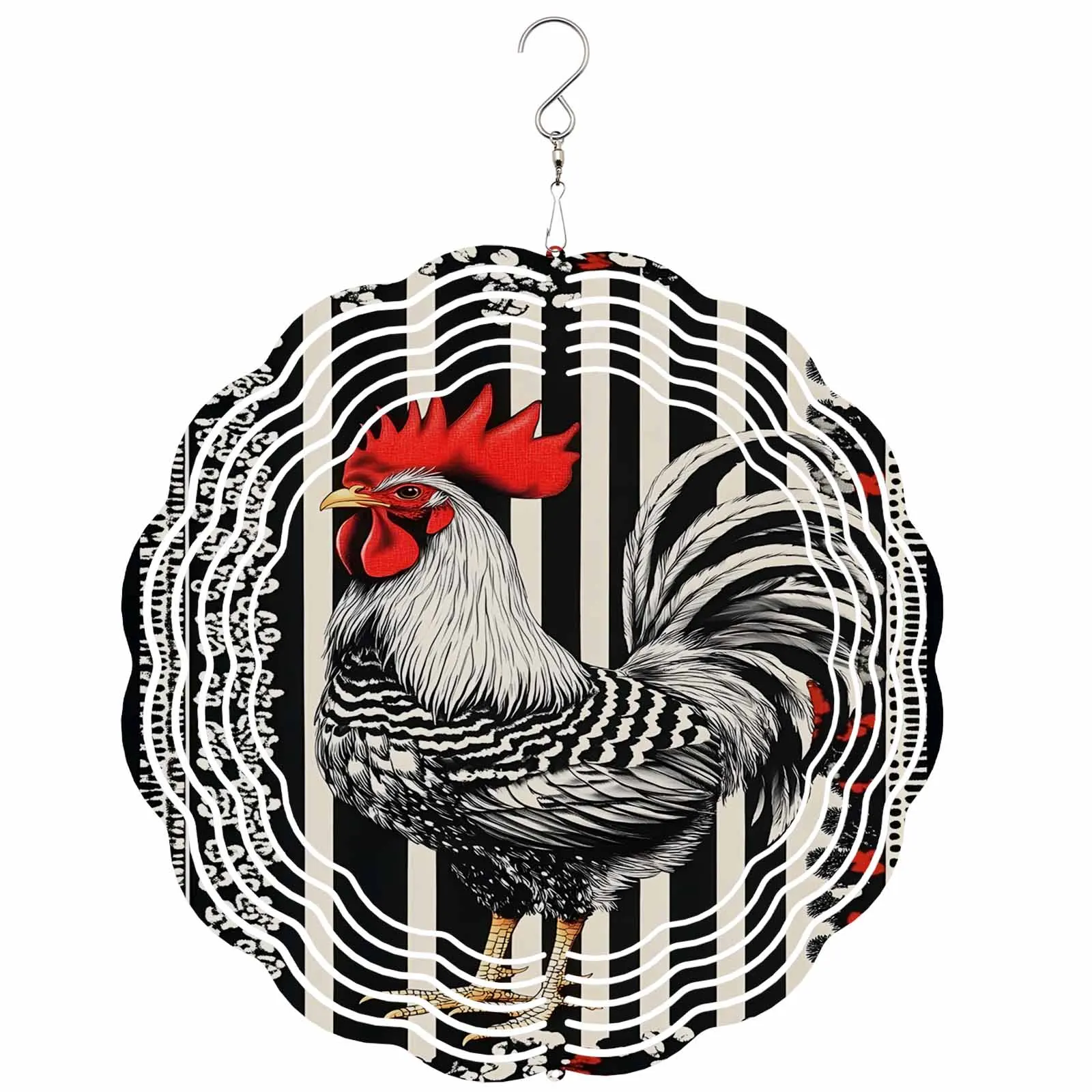 

Vintage Farm Rooster Lines Stainless Steel Hanging Decorations For Home 3D Rotating Wind Spinner