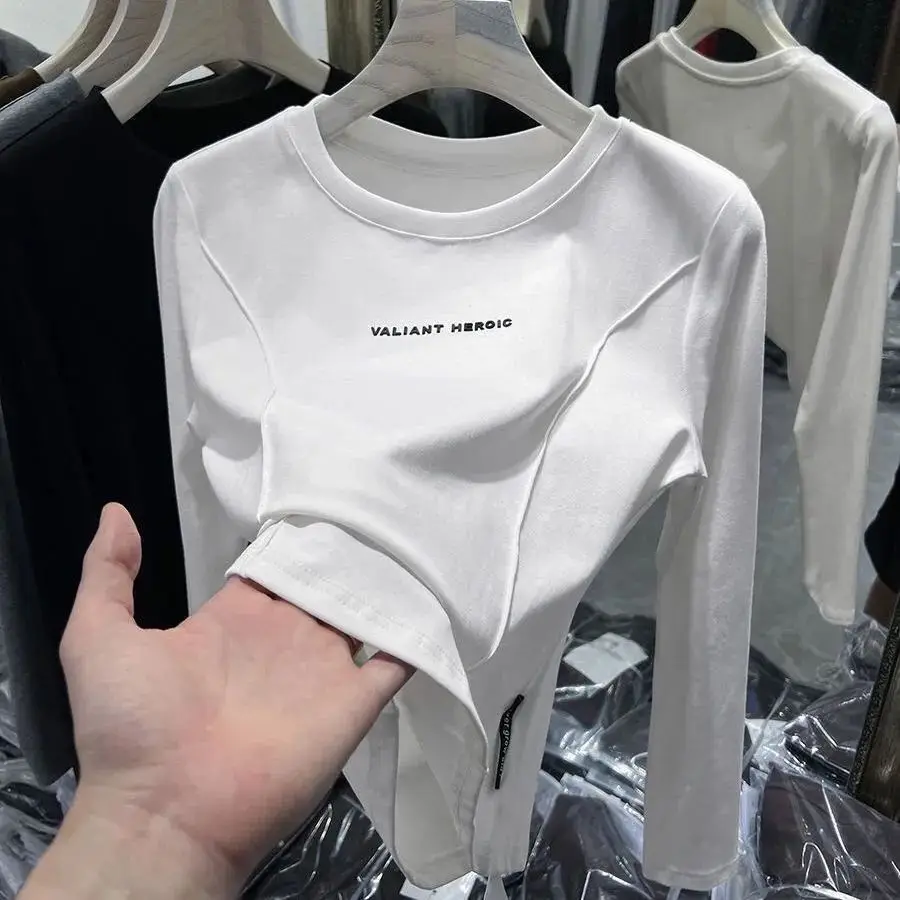 

T-shirt à manches longues sourire double face épais, couche de base de niche intérieure, haut chaud, blanc, automne, hiver, nouv