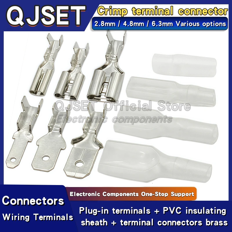 

100Pcs 2.8mm 4.8mm 6.3mm Plug Spring Female Male Spade Cold Crimp Terminals Connector Car Speaker Electrical Wire Connectors Set