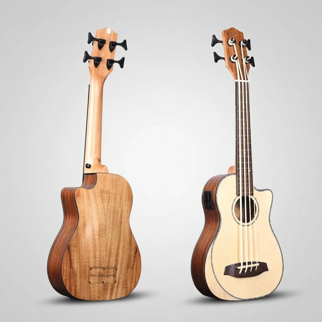 U-Bass Acoustic Electric, Fretless Fingerboard, Cutaway Body, Natural Top Dark Back, 4 Strings, Black Tuners, EQ for Beginners