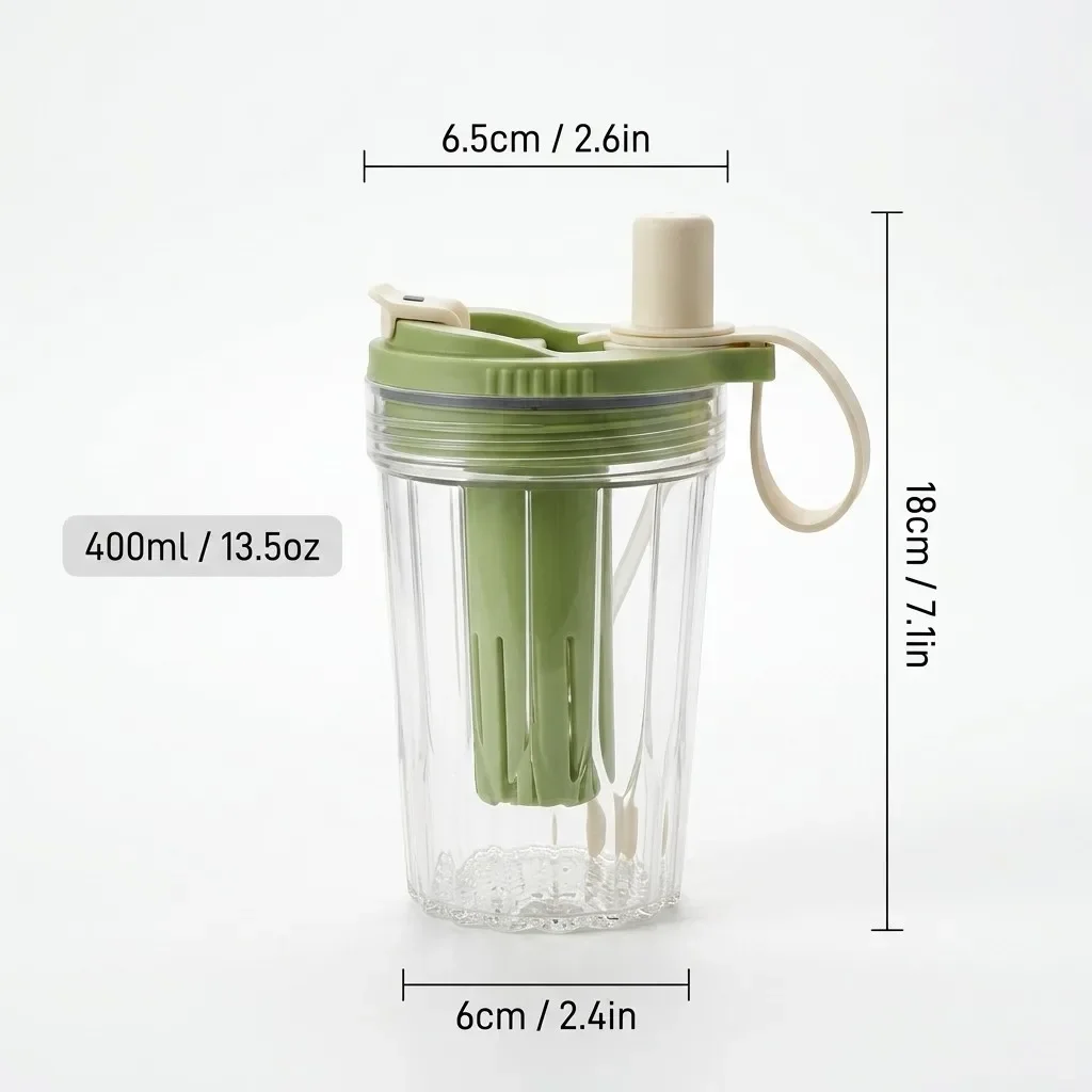 400ML Plastic Waterbeker met Rietje en Zeef, Draagbare Tumbler, Hittebestendige, Afgesloten Melk- en Koffiemok voor Kinderen en Studenten