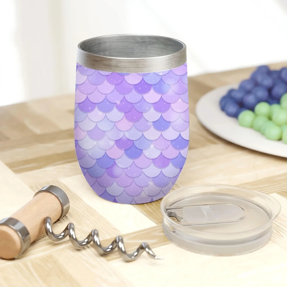 Fish Scale Pattern Vacuum Flasks 12oz Insulated Wine Tumbler Vacuum Coffee Mug Egg Shape Thermos Cup