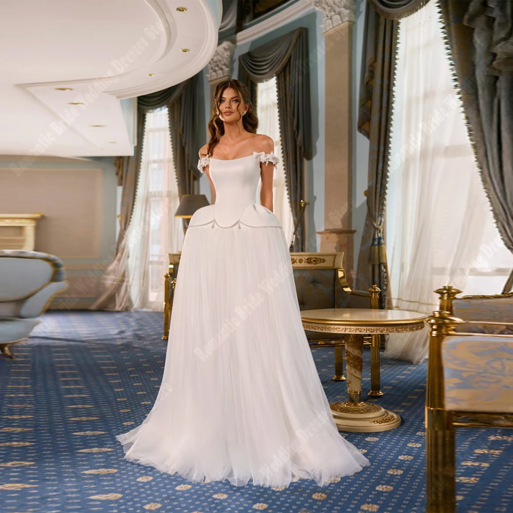 

Celebrity A-Line Backless Women Wedding Dresses Off The Shoulder Tulle Bridal Gowns Princess Party Vestidos De Novias Customized