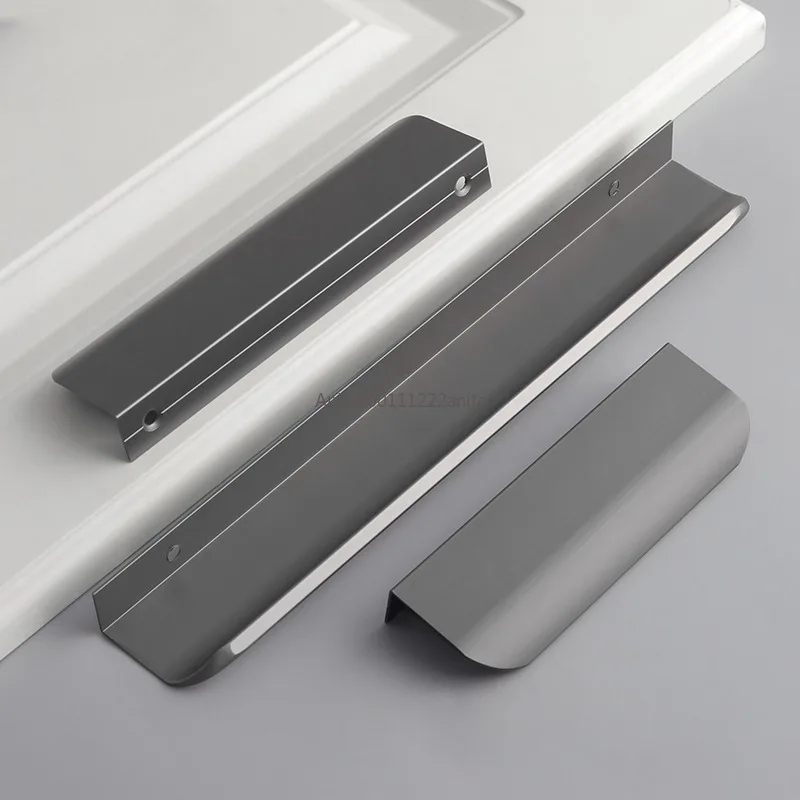 Pearl Gray Hidden Cabinet Handles Kitchen Cupboard Door Pulls Long Furniture Handles Drawer Knobs Aluminum Alloy Hardware