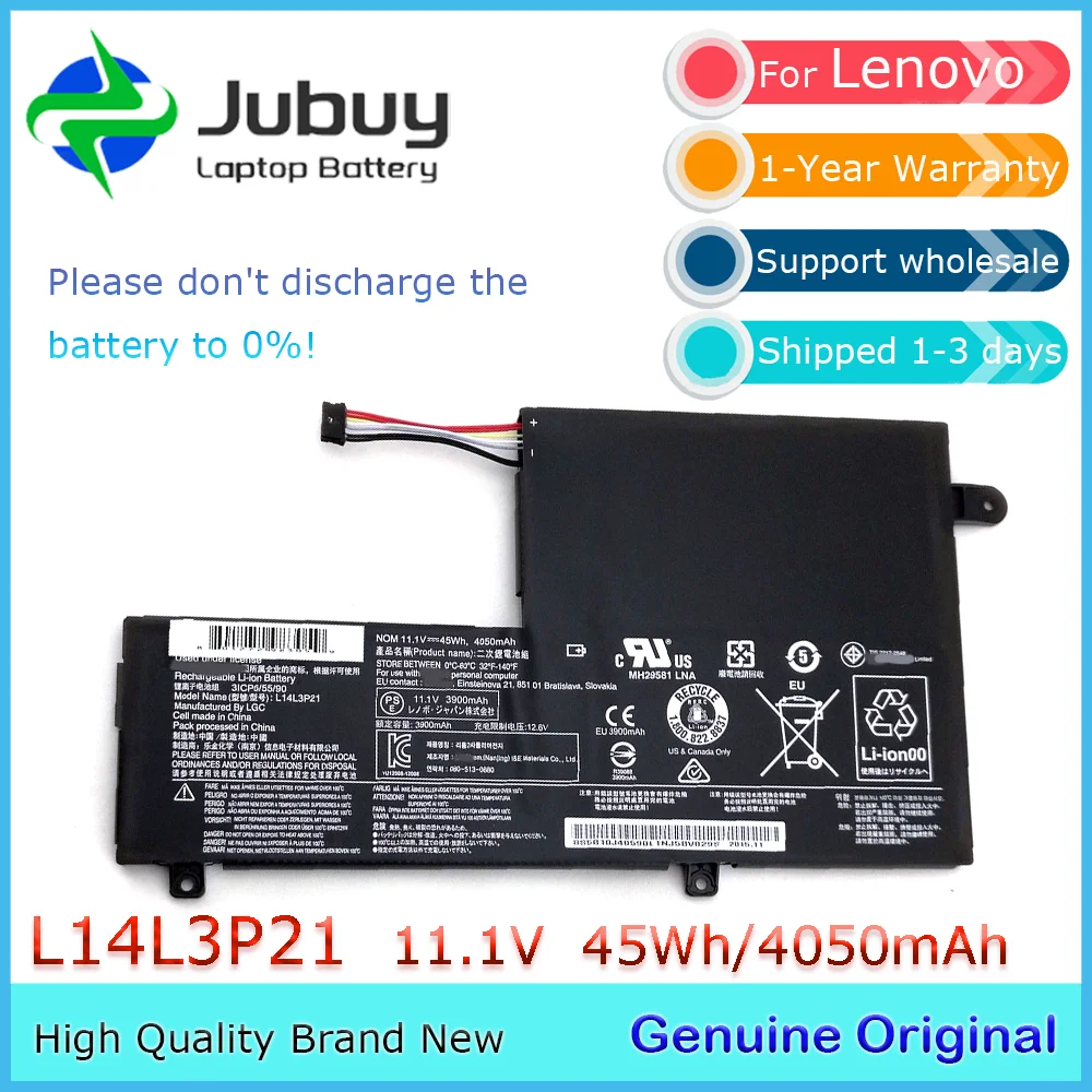 L14L3P21 11.1V 45Wh Original Laptop Battery for Lenovo Flex 3 4-1470 1480 1580 Edge 2-1580 L14M3P21 L15L3PB0